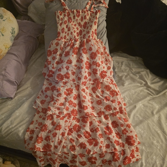 Crystal Doll Red and White Floral Dress - Picture 1 of 4